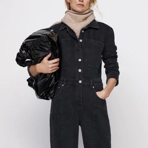 Zara NWT Black Denim Jumpsuit